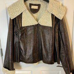 SHERPA AND FAUX LEATHER COAT